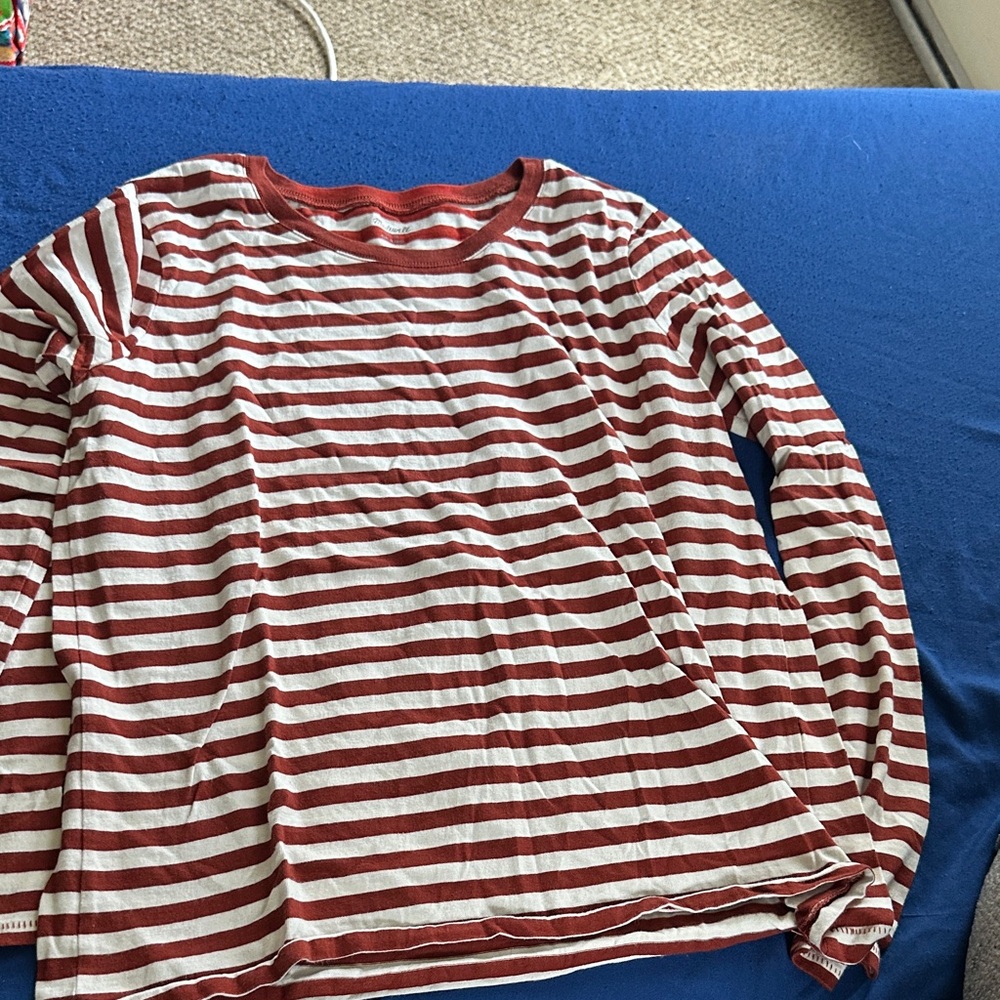 Red and White Striped Long Sleeve Shirt